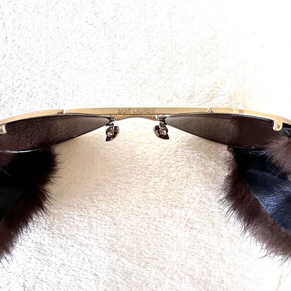 Saint Laurent Metallic Classic 11 Shields 59mm Mink Fur-Trim Sunglasses - Picture 11 of 14